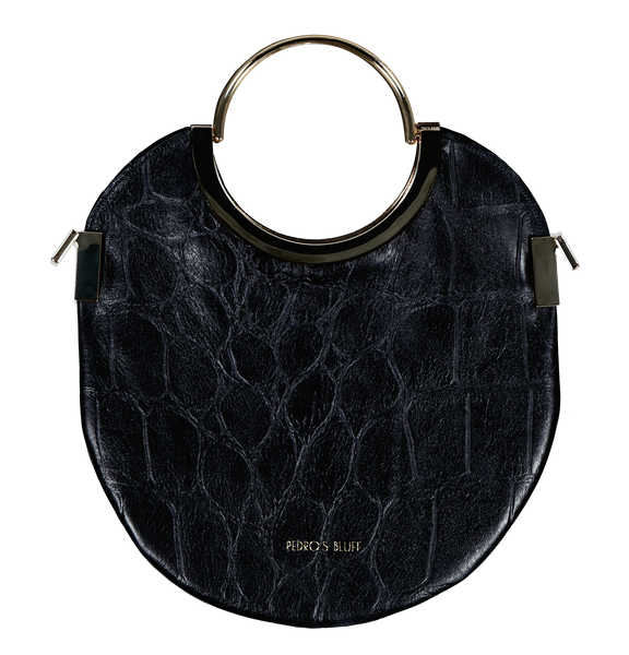 Vongole Circle Tote - Croc-Embossed Black - PEDRO'S BLUFF - New Zealand Leather Bags & Accessories
